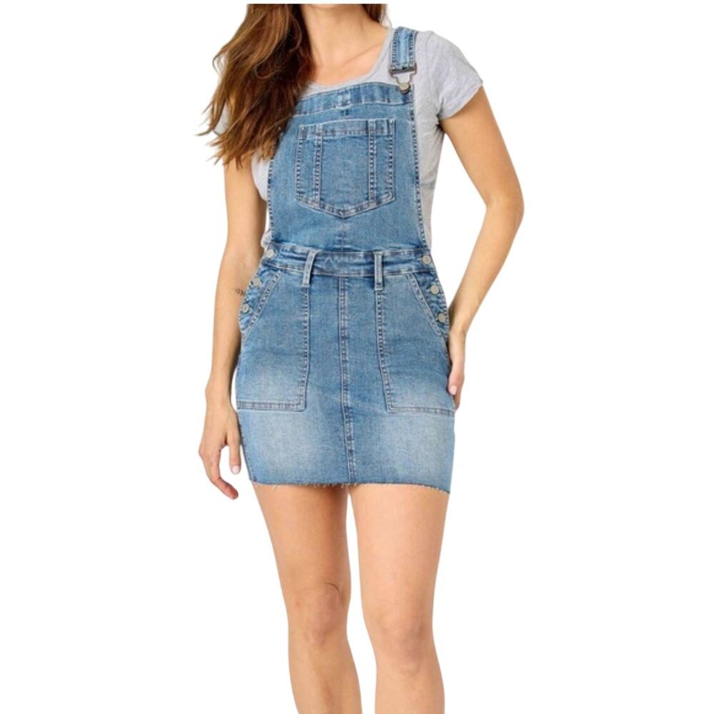 Judy Blue High Waisted Denim Raw Hem Overall Skirt 2821
